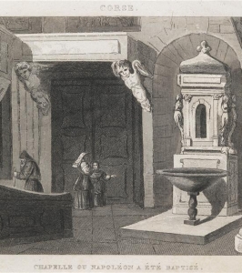 The chapel where Napoleon was baptized, in a period engraving.